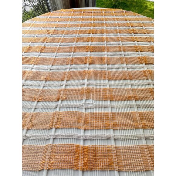Vintage 70s curtain, orange white open weave, large stripes, per panel - Picture 6 of 10